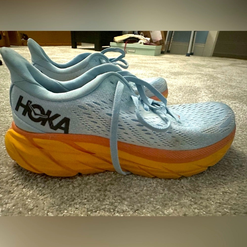 HOKA Women's Light Blue and Orange Athletic Shoes size 8 - like NEW